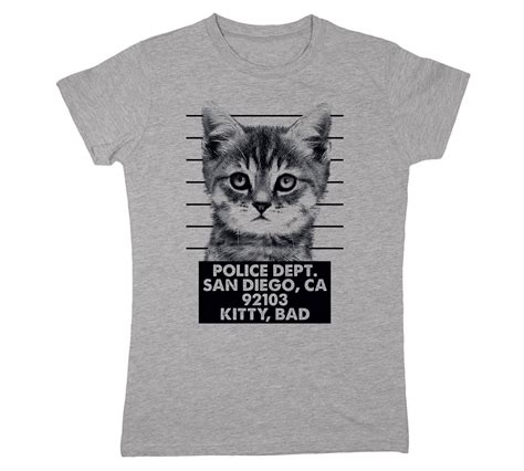 Kitten Mugshot Funny Cats Cat Print Jail Prison Novelty Humor Womens T Shirt Cat Tshirt Bad