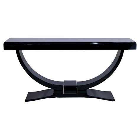 French 1930s Art Deco Console Table In Black Lacquer And Metal