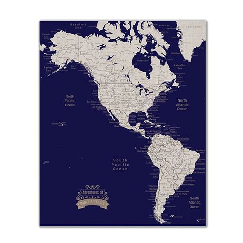 Aeticon Canvas North America Map World Map Travel Push Pin Map Navy