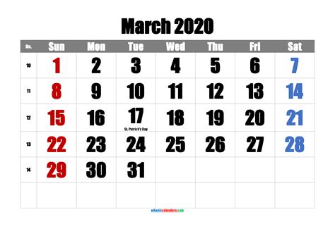Printable March 2020 Calendar Pdf Template Noip20m3