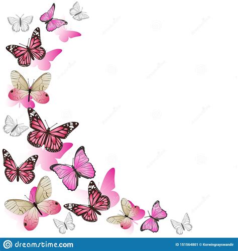 Frame Of Pink Butterflies In Flight Isolated On White