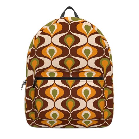 Retro Backpack 70s Ovals Op Art Pattern Brown Orange Dana Du Design