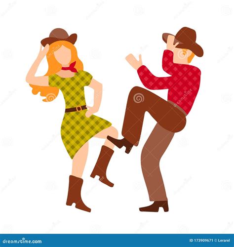 Vector Illustration With Cowboy And Cowgirl Dancing Country Western