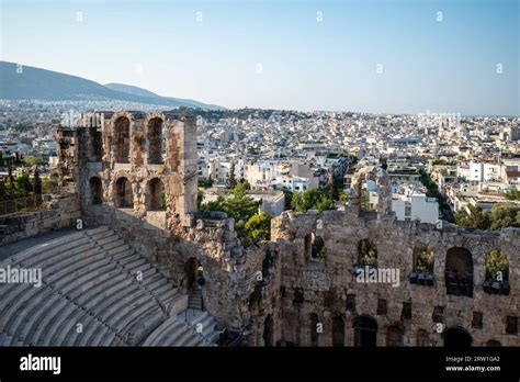 Odeon Of Herodes Atticus Stone Roman Theatre On The Slope Of The