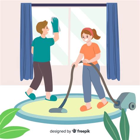 Free Best Friends Doing Housework Together Illustrated Free Vector