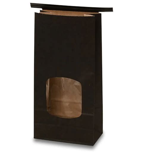 Custom Printed Matte Black Coffee Packaging Tin Tie Kraft Paper Bag With Window China Tie Tie