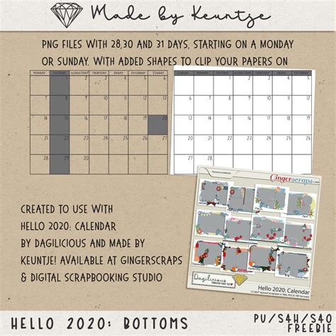 Hello 2020 Calendar Free Bottoms Made By Keuntje