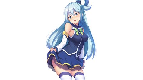 aqua eyes aqua hair aqua konosuba blush bow breasts kono subarashii sekai ni shukufuku wo