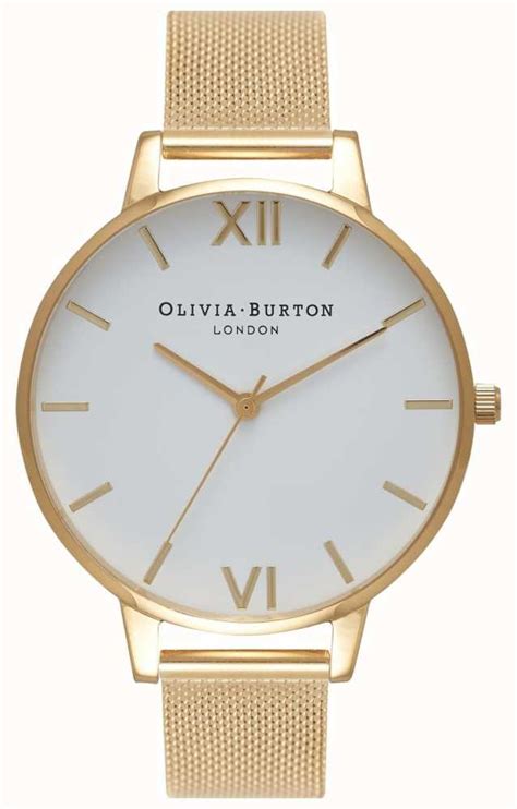 Olivia Burton Womens Gold Mesh Bracelet White Dial Ob15bd84