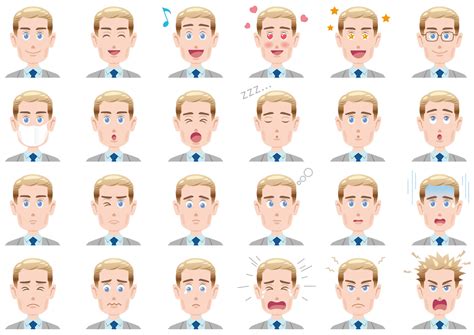 Businessman Various Facial Expressions Set Vector Characters Isolated