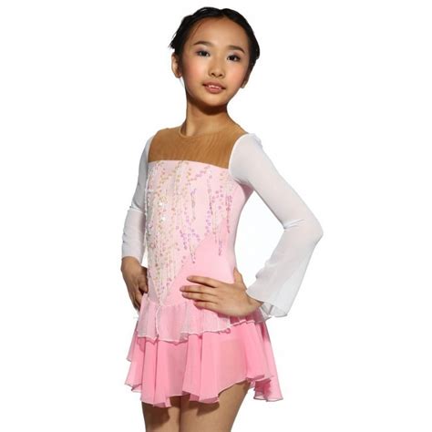 Figure Skating Dress Pink Long Sleeves Sequins 3 Xamas