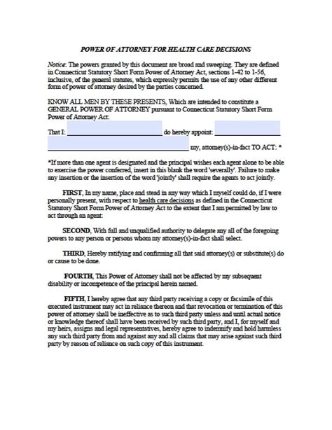 Free Printable Power Of Attorney Blank Form For Ct Printable Blank