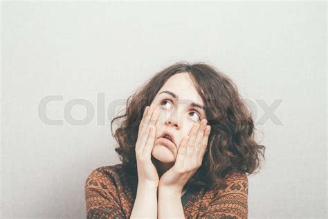 Girl Put Her Hands To The Face Stock Image Colourbox