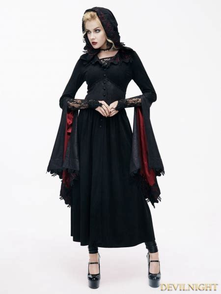 Black Romantic Gothic Vampire Style Hooded Dress Uk