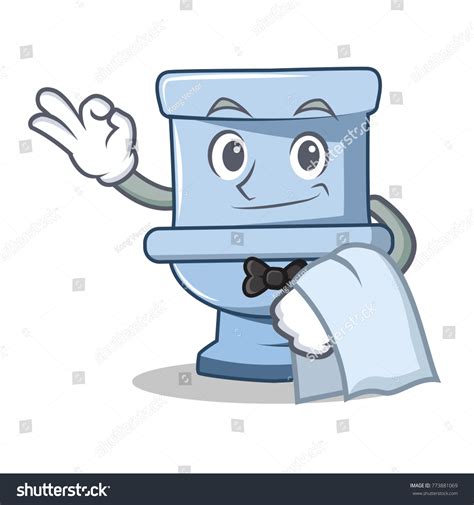 Waiter Toilet Character Cartoon Style เวกเตอร์สต็อก ปลอดค่าลิขสิทธิ์