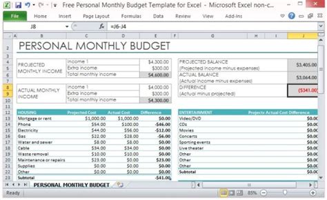 Modèle de budget gratuit mensuel personnel pour Excel