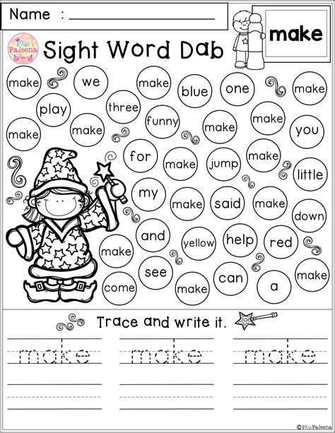 Sight Word Dab Worksheets Apple Editable Sight Word Activity A Dab Of
