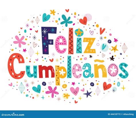 Feliz Cumpleanos Happy Birthday In Spanish Text Stock Vector