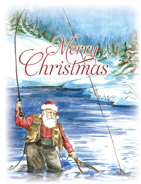 Hand Painted Watercolor Fly Fishing Santa Christmas Card Etsy