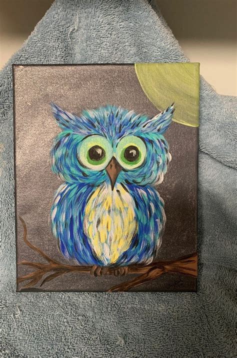 Acrylic Artwork 8x10 Stecthed Canvas Ey In 2021 Owl Canvas Painting