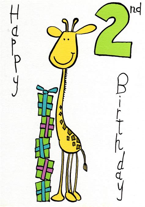 Happy 2nd Birthday Cute Giraffe Card Cards Love Kates