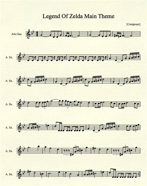 Legend Of Zelda Theme For Alto Sax By Mrconan42 Sheet Music