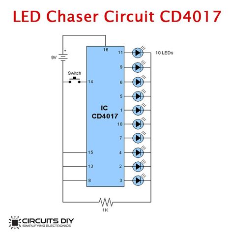 Simple Led Chaser Circuit Simple Electronics Electronics Projects