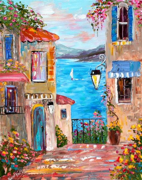 Karen Tarlton Original Oil Painting Lake Como Italy Impasto Palette
