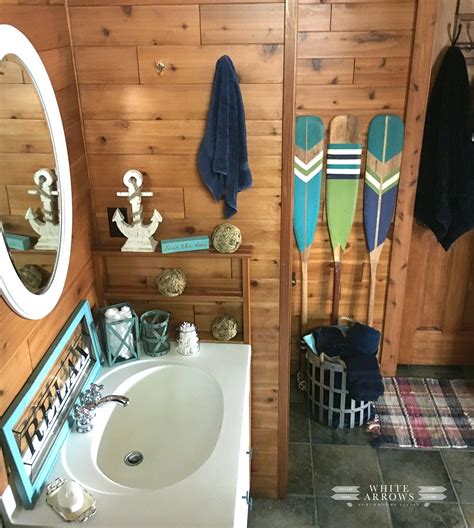 Lake House Style Nautical Bathroom Makeover ~ White Arrows Home
