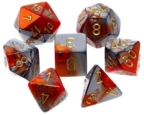 Polyhedral Dice 7d Gemini Orange Steelgold Set Chessex Free