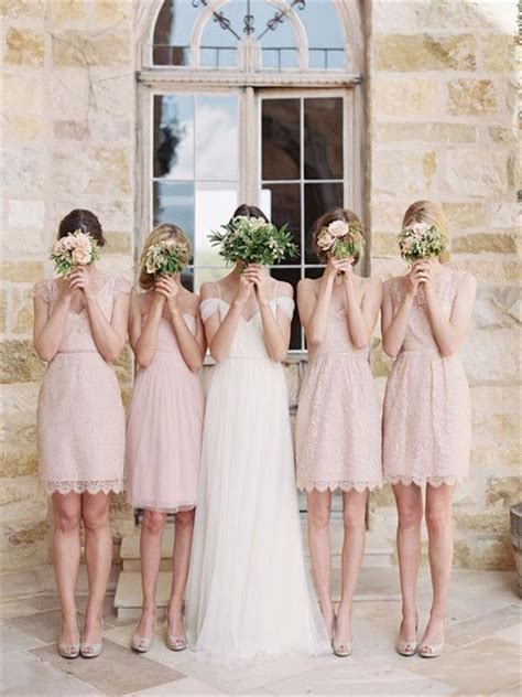 Short Pink Bridesmaid Dresseselegant Lace Bridesmaid Dressescap