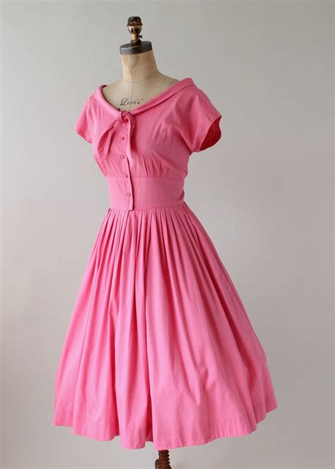 Vintage 1950s Nelly Don Bright Pink Shirtwaist Dress Raleigh Vintage