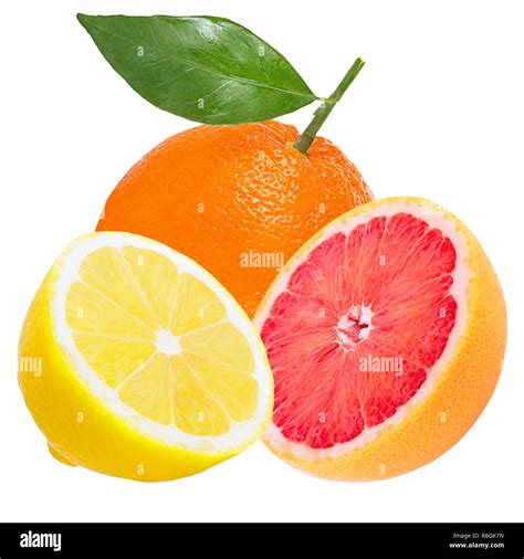 Fresh Orange Lemon And Grapefruit Isolated On White Stock Photo Alamy