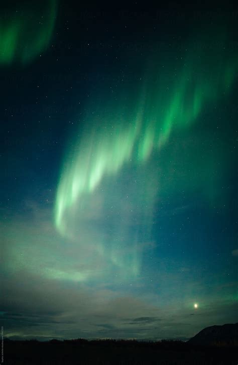 Vivid Aurora Borealis Shooting Through A Starry Night Sky In Alaska