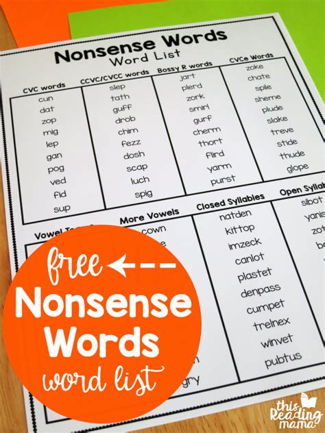 Nonsense words can be classified depending on their orthographic and phonetic similarity with (meaningful) words. Using Nonsense Words with Readers - This Reading Mama