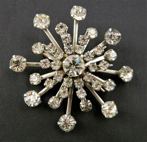 Vintage 50s Rhinestone Starburst Brooch Coat Pin Sweater Pin