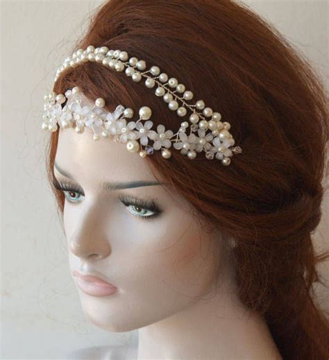 Pearl Wedding Headband Ivory Floral Headpiece Wedding Hairpiece