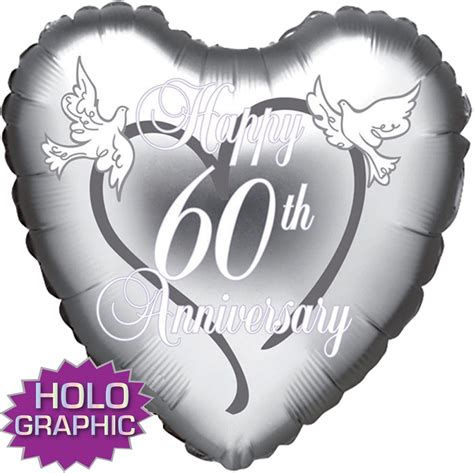60th Diamond Anniversary Heart Foil Balloon 18