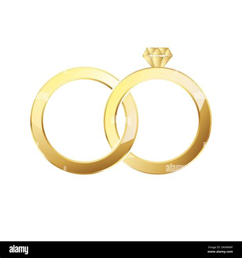 Golden Ring And Ring With Diamond Couple Of Gold Wedding Rings Isolated On White Background