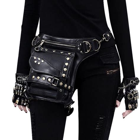 Black Steampunk Women S Bag Retro Shoulder Messenger Bag Waist Bags