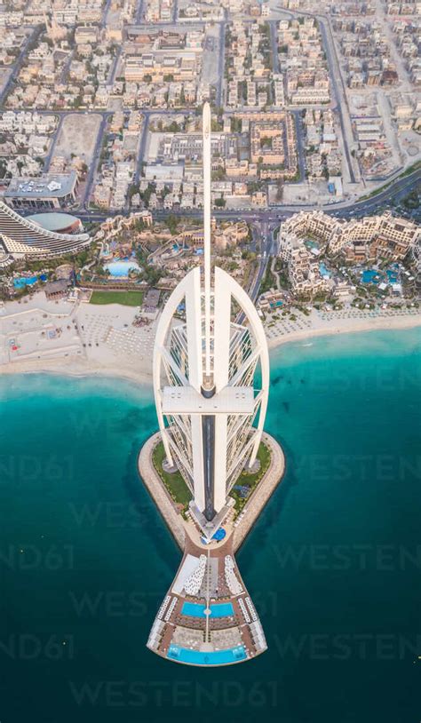Aerial View Of The Luxurious Burj Al Arab Hotel In Dubai Bay Uae