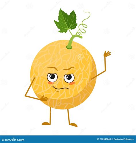 cute melon character with emotions face arms and legs the funny or proud domineering hero