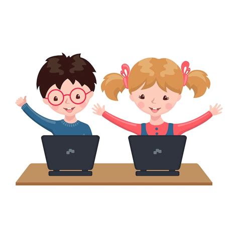 Premium Vector Young Boy And Girl Sitting At A Table And Studying At