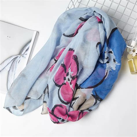 2017 Women Floral Pattern Quality Cotton Voile Scarf 6colors 10pcslot In Womens Scarves From