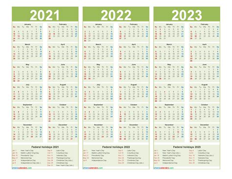 Free 2021 And 2022 And 2023 Calendar With Holidays