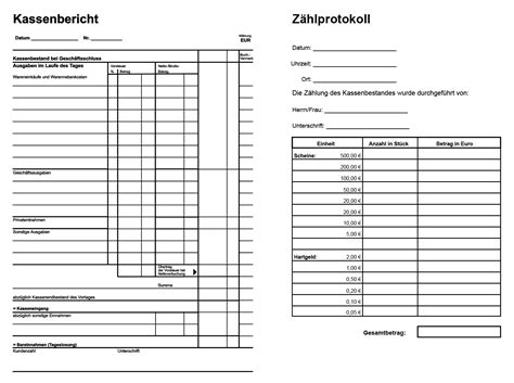 Laden sie einfach die passende angebotsvorlage herunter. Muster: Kassenbericht und Zählprotokoll (PDF-Vorlage ...