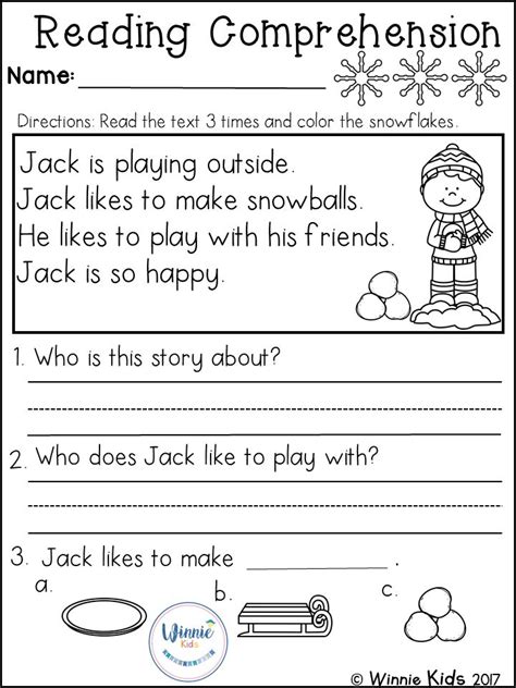 Winter Reading Comprehension Read And Find Kindergarten Worksheets