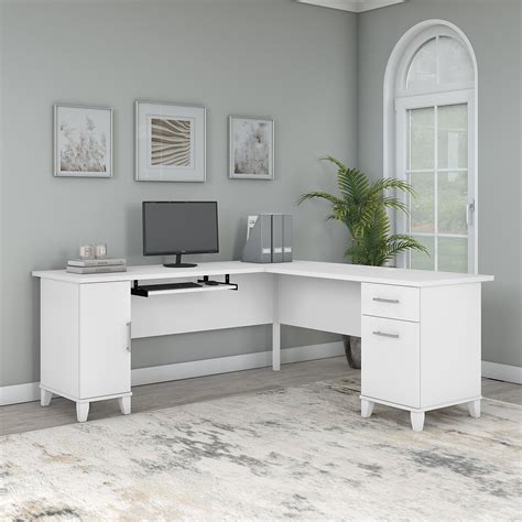 W L Shaped Desk With Storage In White By Bush
