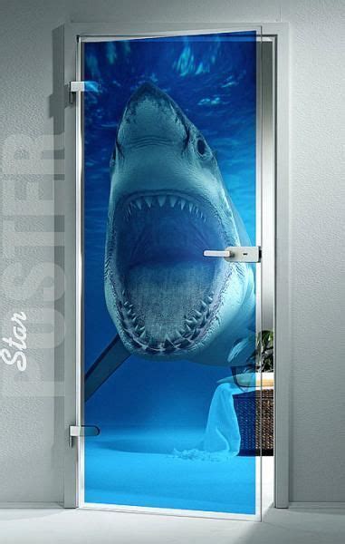 An Open Door With A Shark In The Ocean On Its Side Showing Its Teeth