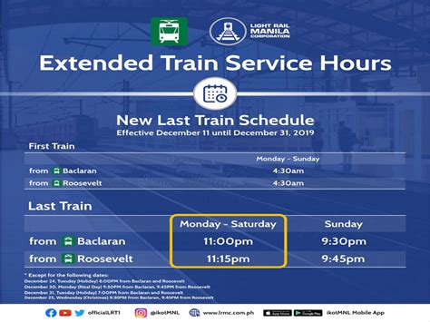 In 2016, the lrt also extended their operating hours after their private operator took over. LOOK: Operating hours ng LRT-1 ngayong holiday season ...